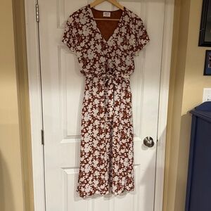 Sienna Sky Floral Dress~Size X-Small~Beautiful Brown & Cream Floral Pattern